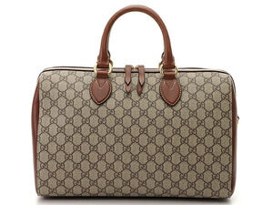 Gucci Boston Bag GG Supreme Beige Cream Brown Leather